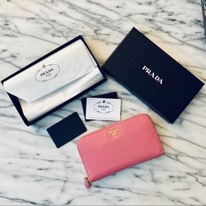 Authentic Prada Saffiano pink wallet with box